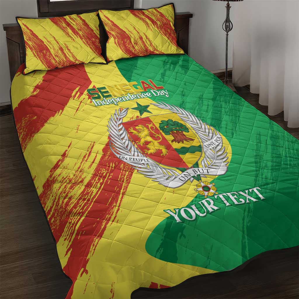 Afro Senegal Independence Day Quilt Bed Set Coat Of Arms Grunge Style LT14