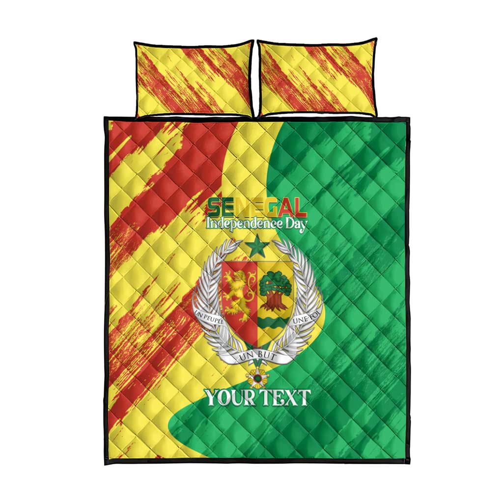 Afro Senegal Independence Day Quilt Bed Set Coat Of Arms Grunge Style LT14