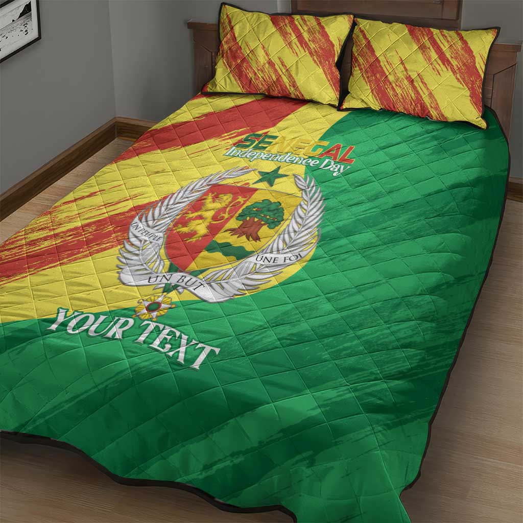 Afro Senegal Independence Day Quilt Bed Set Coat Of Arms Grunge Style LT14