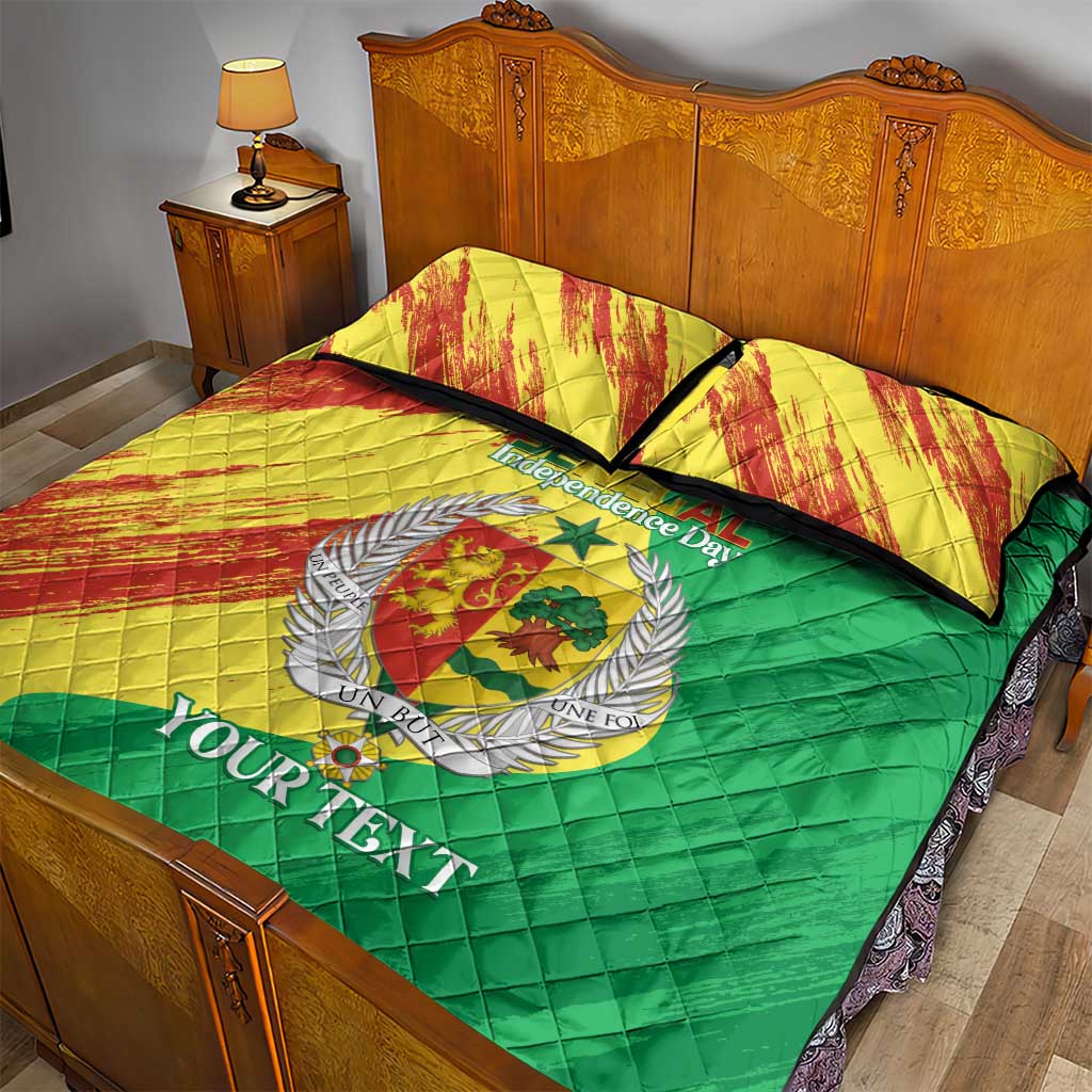 Afro Senegal Independence Day Quilt Bed Set Coat Of Arms Grunge Style LT14
