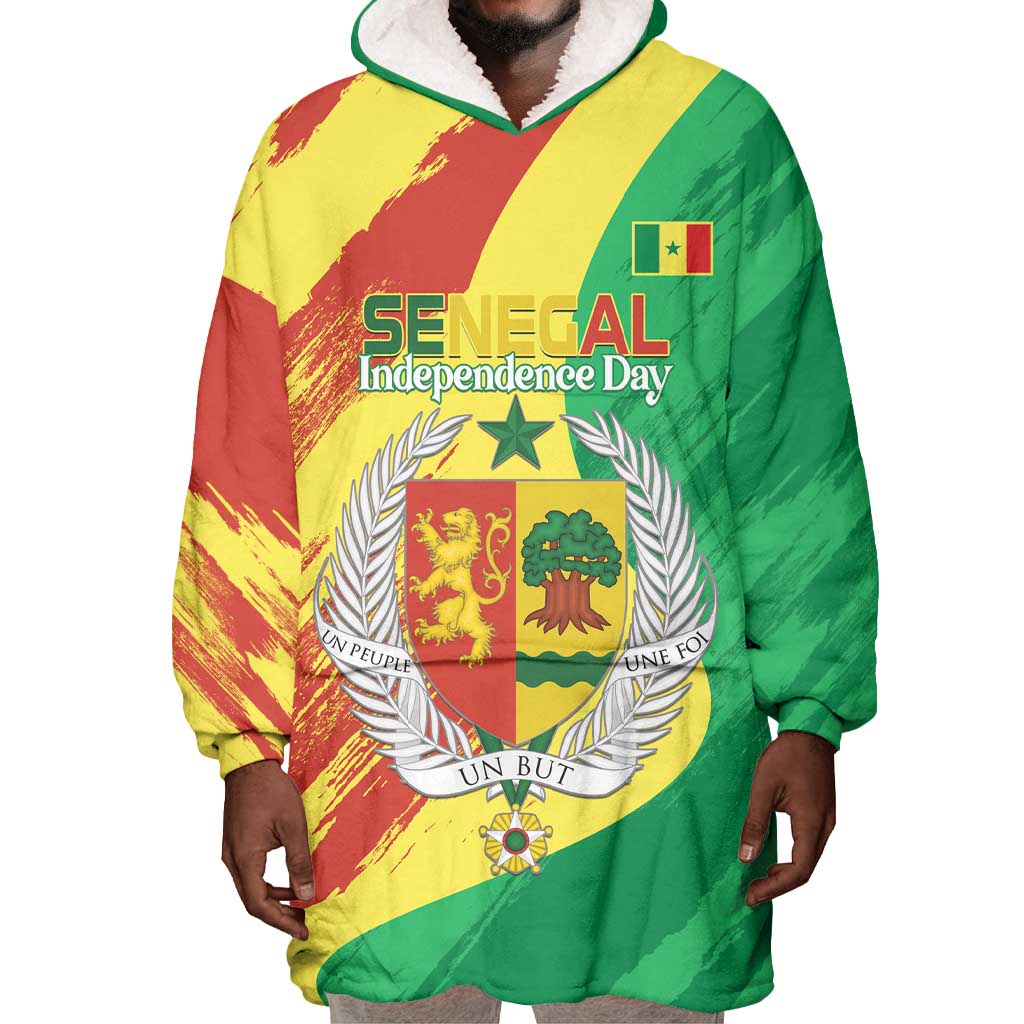 Afro Senegal Independence Day Wearable Blanket Hoodie Coat Of Arms Grunge Style LT14