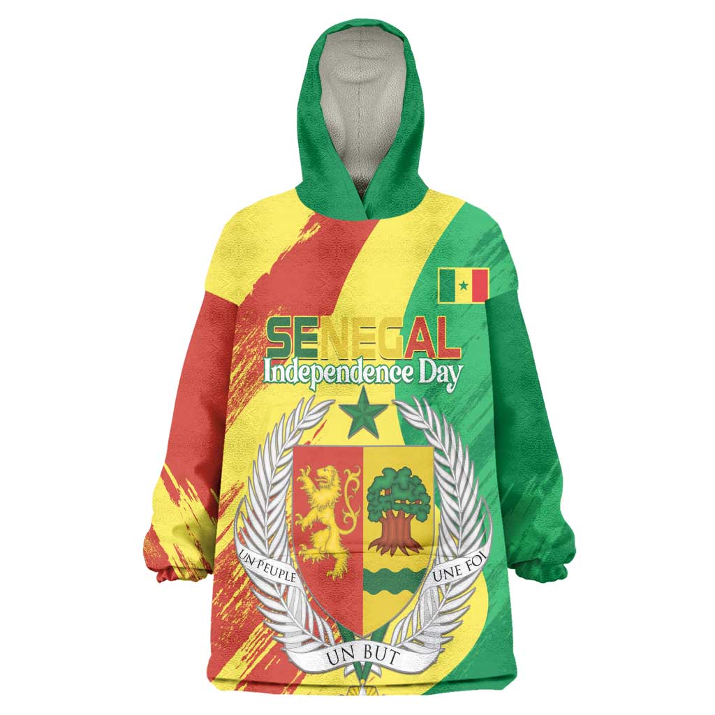 Afro Senegal Independence Day Wearable Blanket Hoodie Coat Of Arms Grunge Style LT14