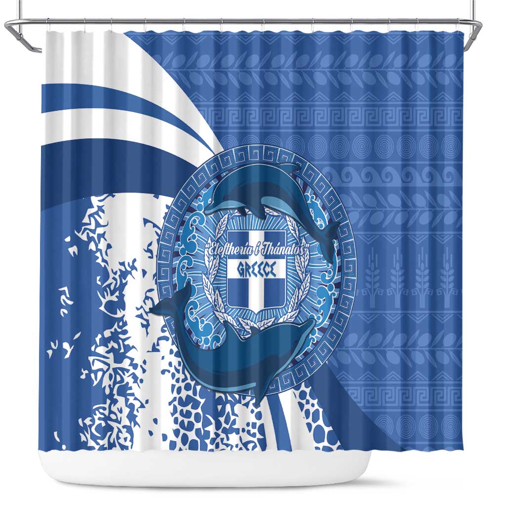 Greece Independence Day Shower Curtain Greek Pattern With Dolphins LT14