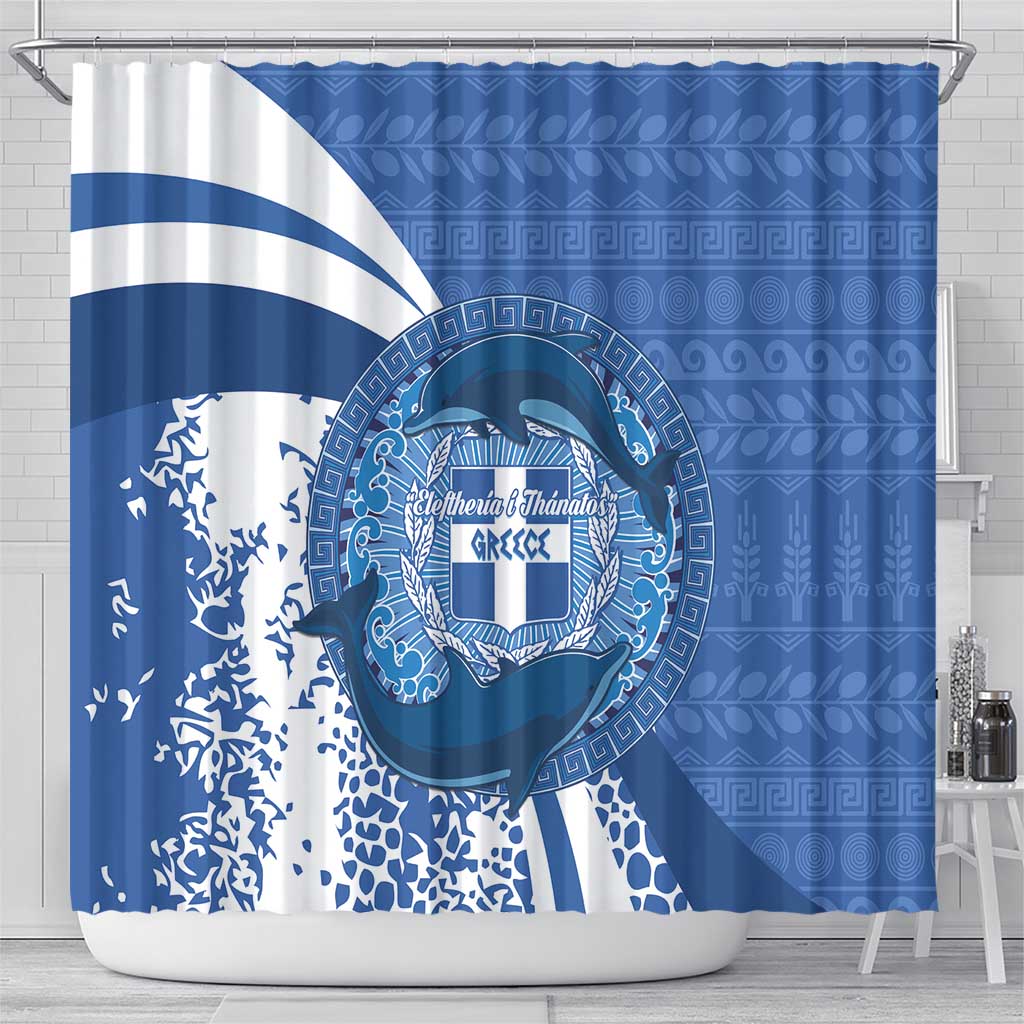 Greece Independence Day Shower Curtain Greek Pattern With Dolphins LT14