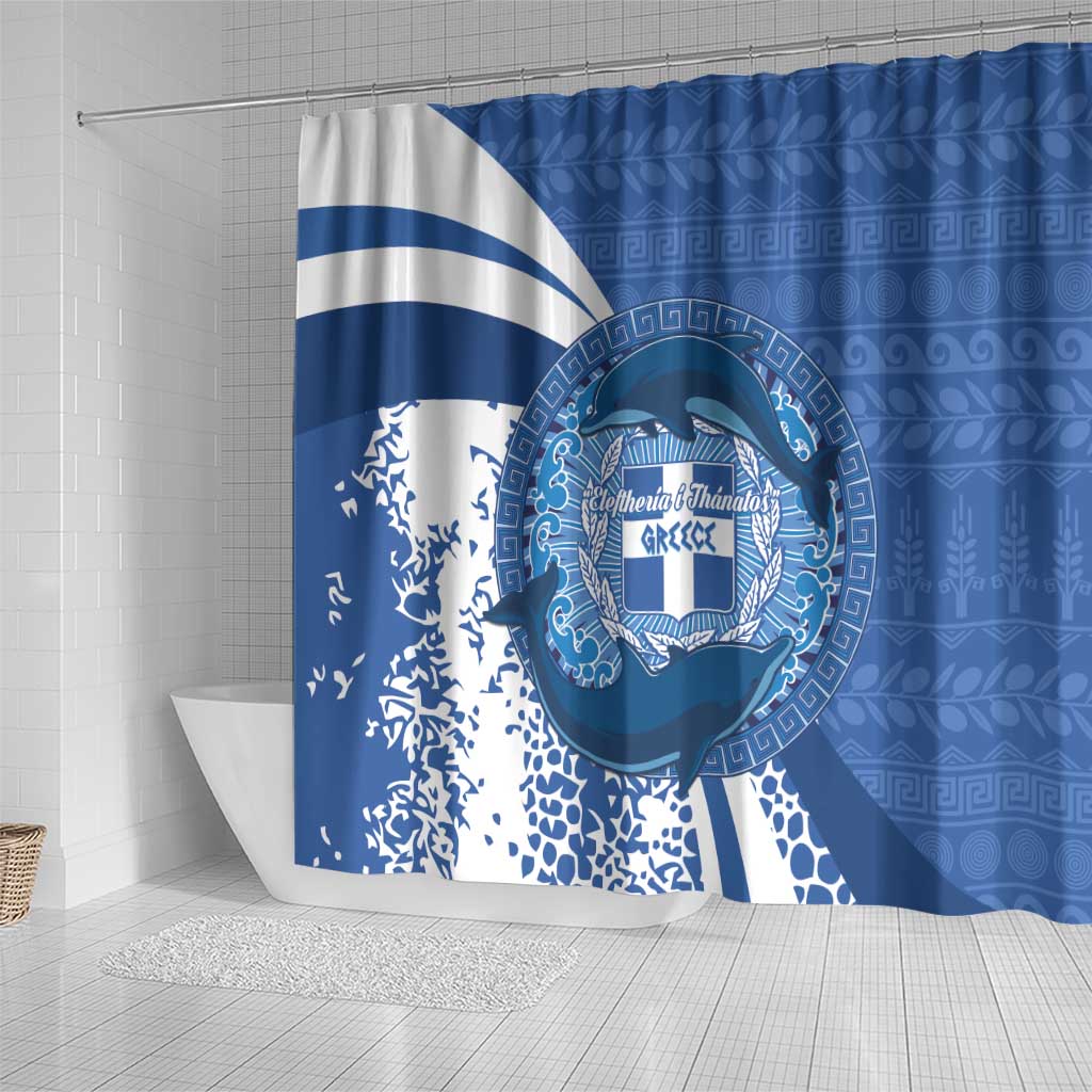 Greece Independence Day Shower Curtain Greek Pattern With Dolphins LT14