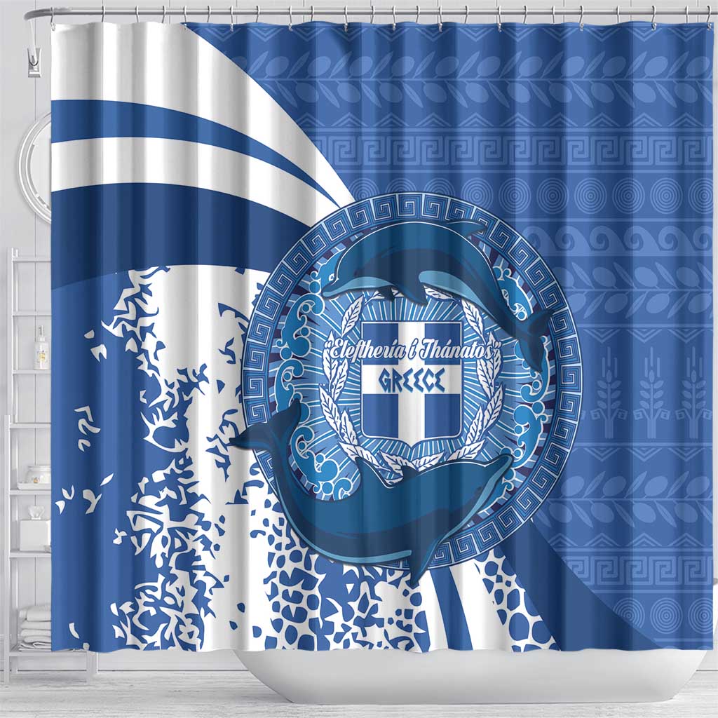 Greece Independence Day Shower Curtain Greek Pattern With Dolphins LT14