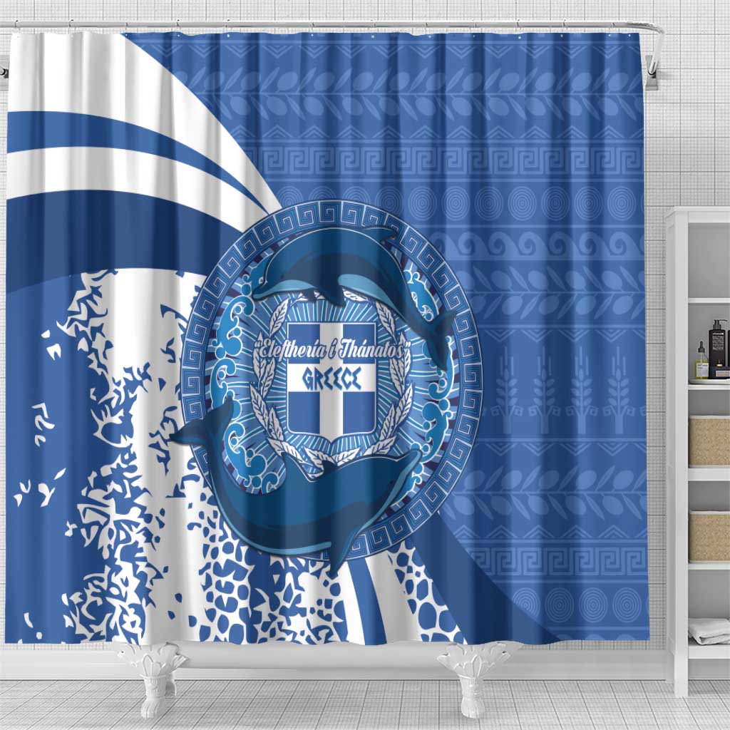 Greece Independence Day Shower Curtain Greek Pattern With Dolphins LT14