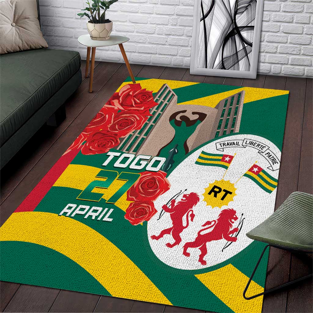 Republique Togolaise Monument de l'Independance Area Rug African Pinkish Rose Coat Of Arms LT14