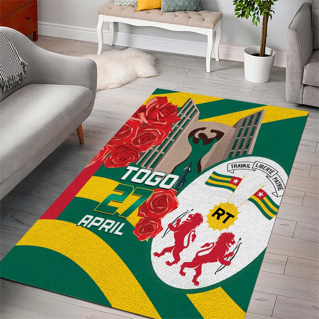 Republique Togolaise Monument de l'Independance Area Rug African Pinkish Rose Coat Of Arms LT14