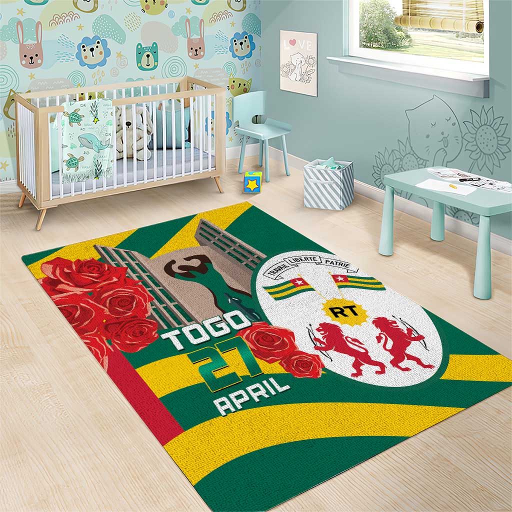 Republique Togolaise Monument de l'Independance Area Rug African Pinkish Rose Coat Of Arms LT14
