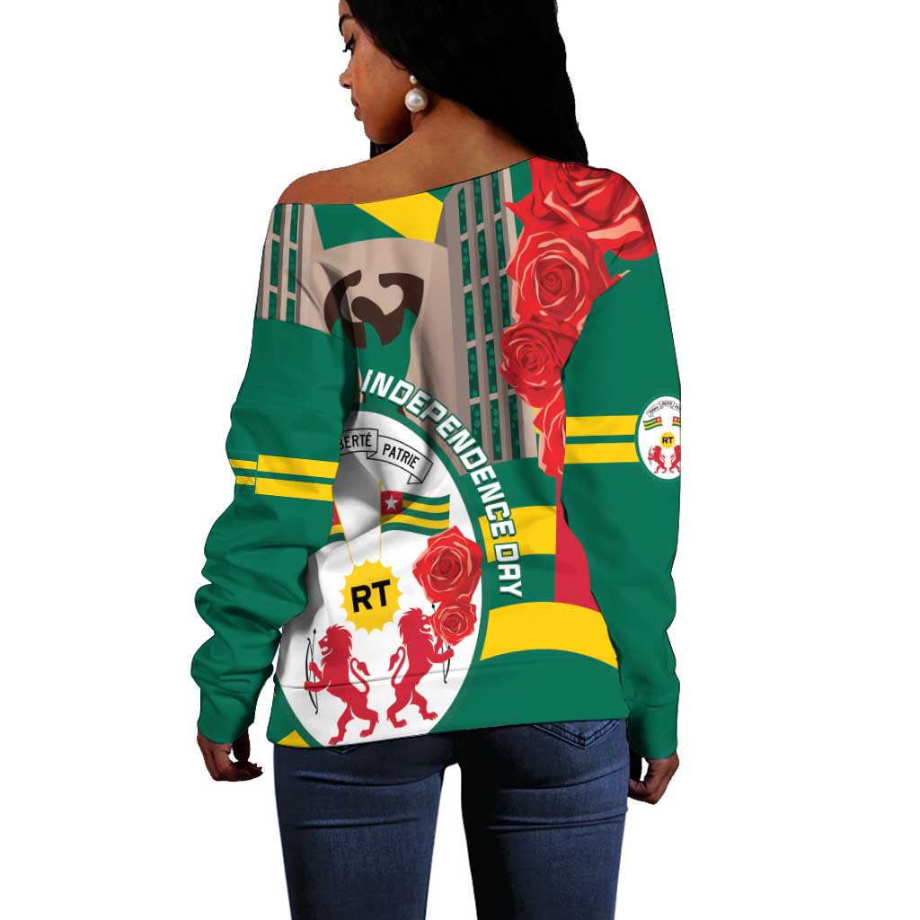 Republique Togolaise Monument de l'Independance Off Shoulder Sweater African Pinkish Rose Coat Of Arms LT14