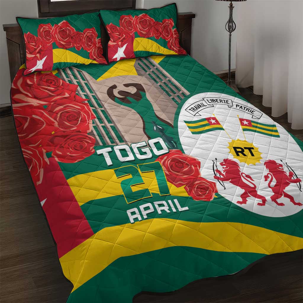 Republique Togolaise Monument de l'Independance Quilt Bed Set African Pinkish Rose Coat Of Arms LT14