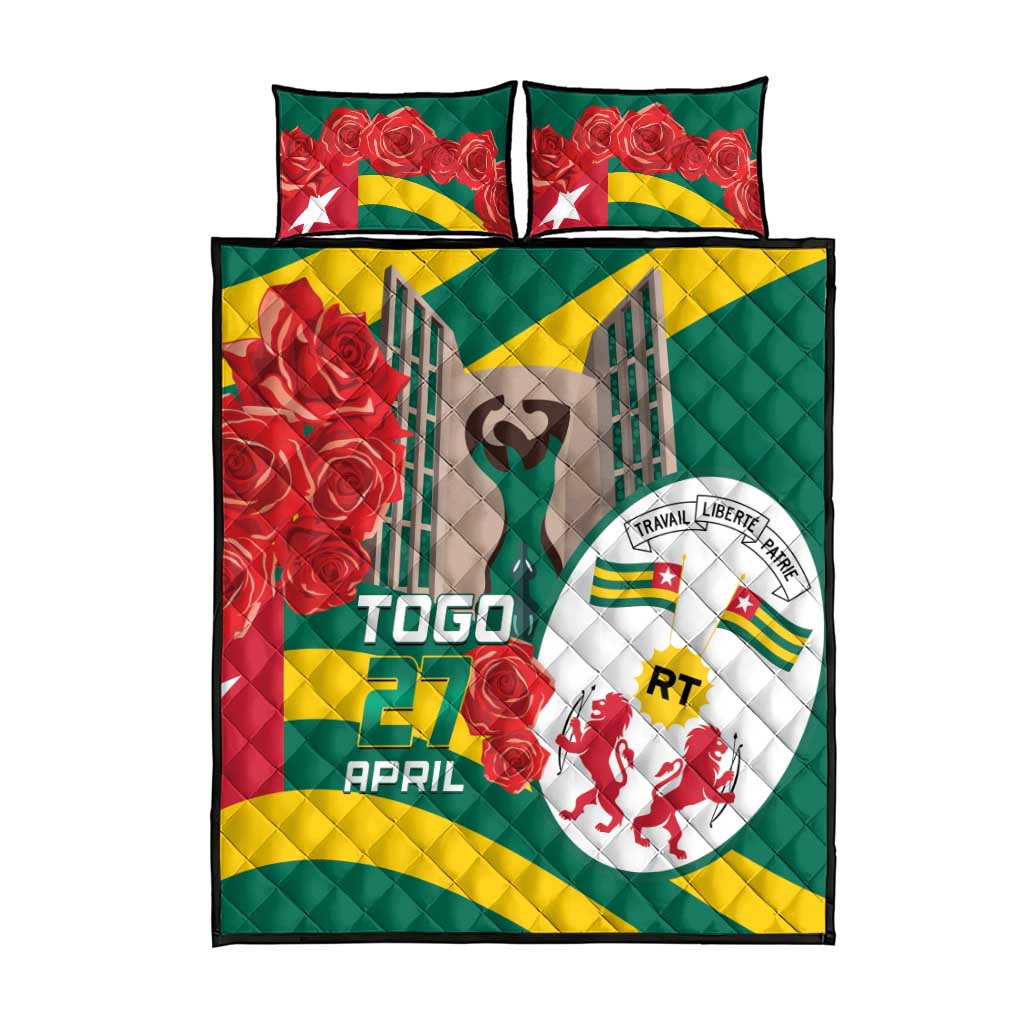 Republique Togolaise Monument de l'Independance Quilt Bed Set African Pinkish Rose Coat Of Arms LT14