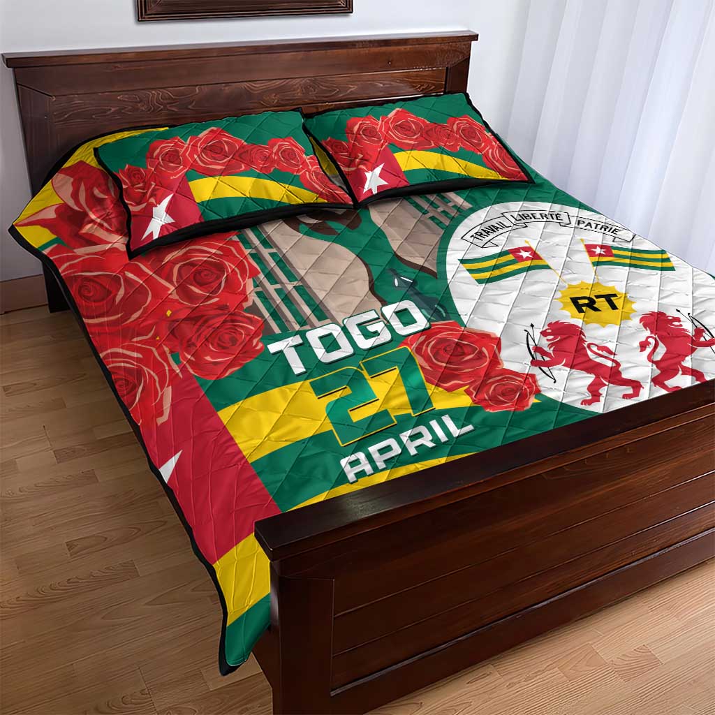 Republique Togolaise Monument de l'Independance Quilt Bed Set African Pinkish Rose Coat Of Arms LT14