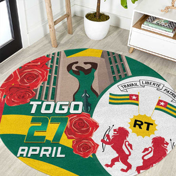 Republique Togolaise Monument de l'Independance Round Carpet African Pinkish Rose Coat Of Arms LT14