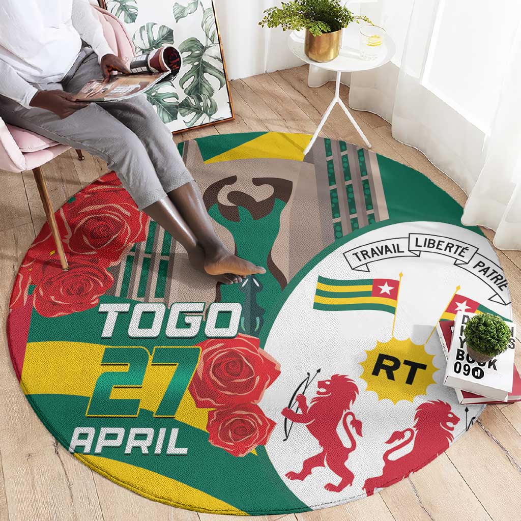 Republique Togolaise Monument de l'Independance Round Carpet African Pinkish Rose Coat Of Arms LT14