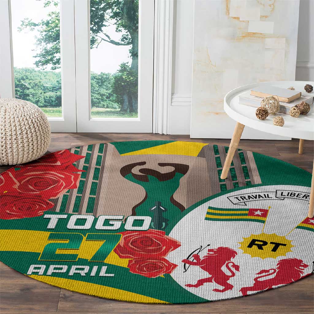 Republique Togolaise Monument de l'Independance Round Carpet African Pinkish Rose Coat Of Arms LT14