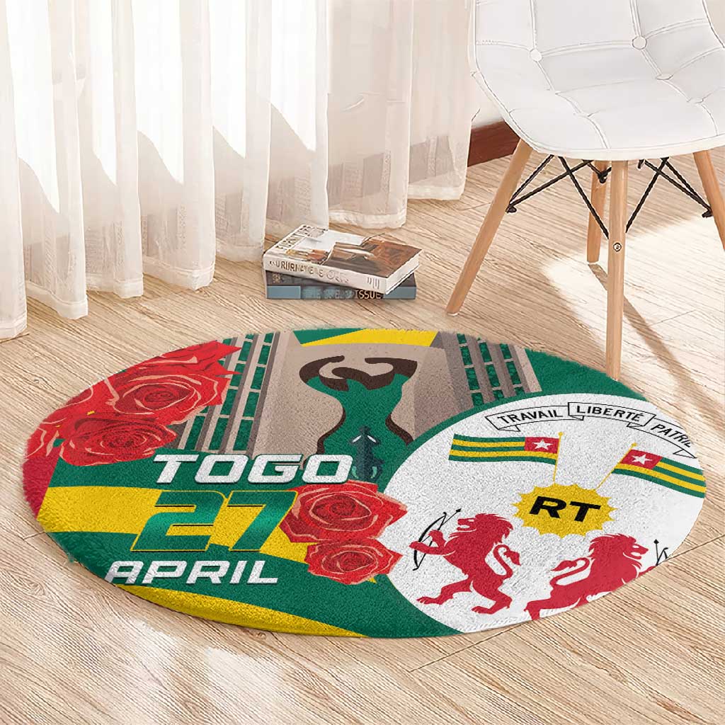 Republique Togolaise Monument de l'Independance Round Carpet African Pinkish Rose Coat Of Arms LT14