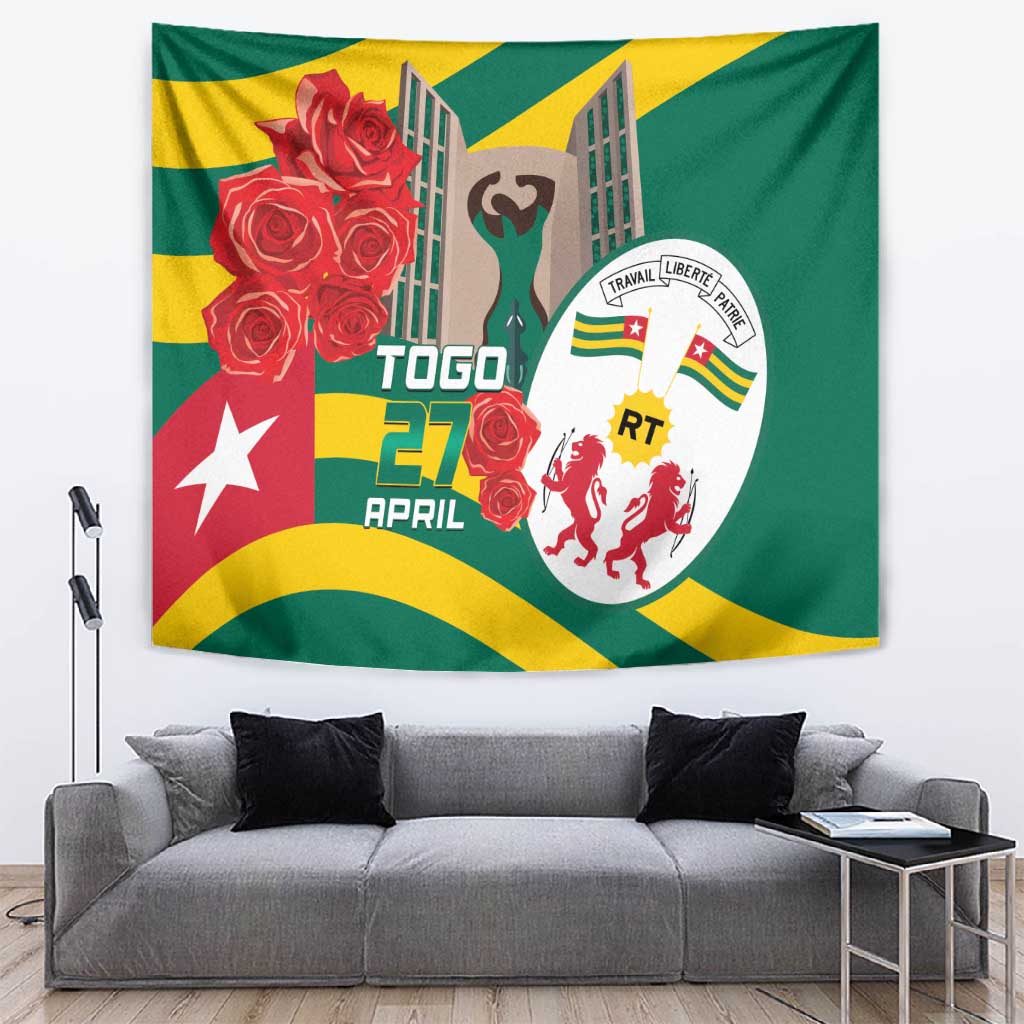 Republique Togolaise Monument de l'Independance Tapestry African Pinkish Rose Coat Of Arms LT14