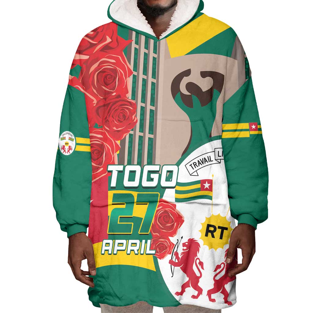 Republique Togolaise Monument de l'Independance Wearable Blanket Hoodie African Pinkish Rose Coat Of Arms LT14