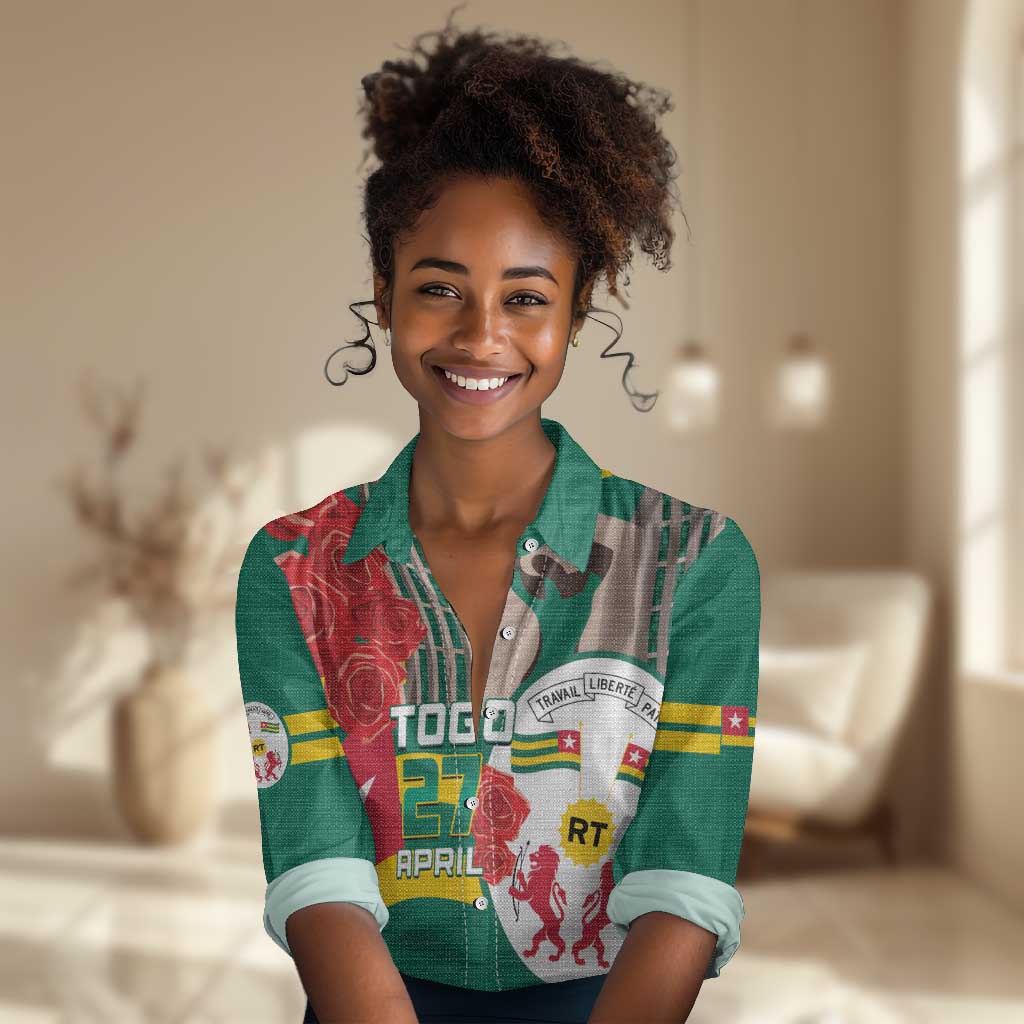 Republique Togolaise Monument de l'Independance Women Casual Shirt African Pinkish Rose Coat Of Arms LT14