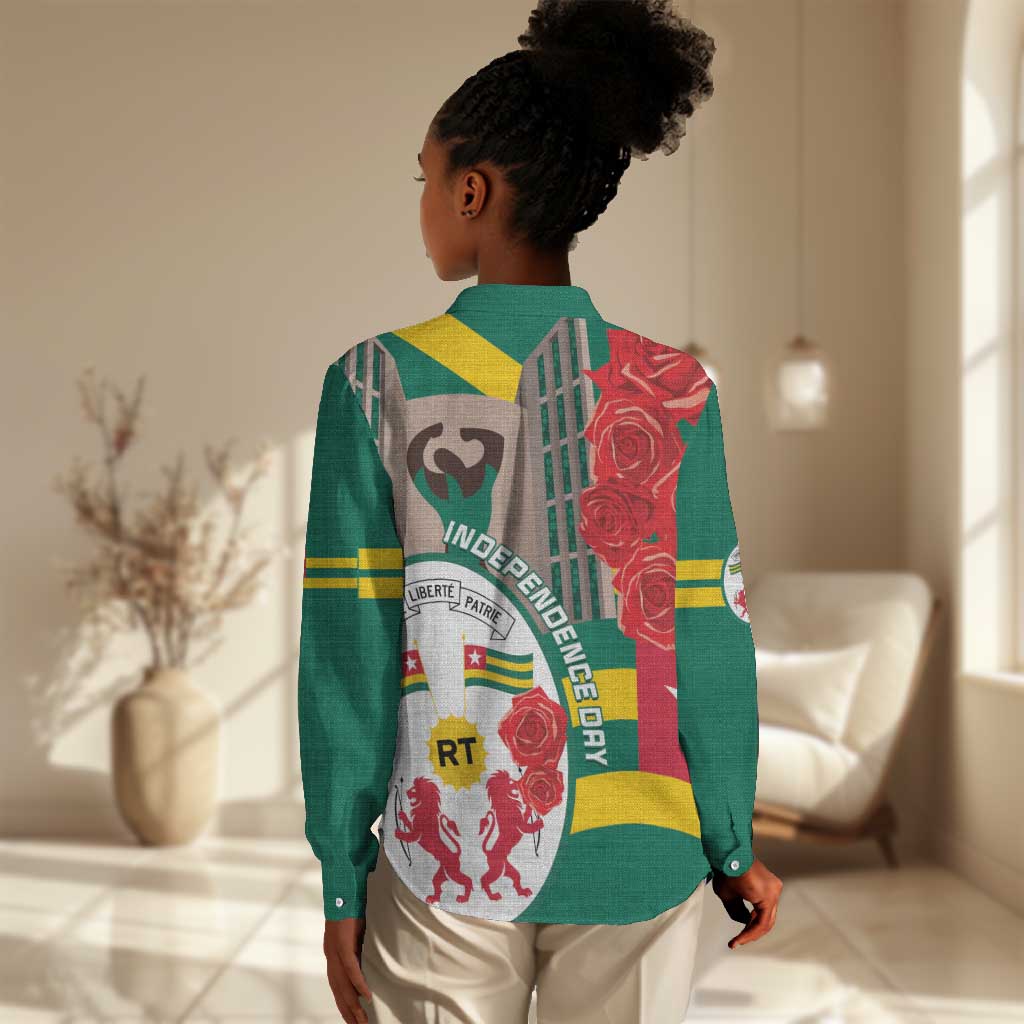 Republique Togolaise Monument de l'Independance Women Casual Shirt African Pinkish Rose Coat Of Arms LT14
