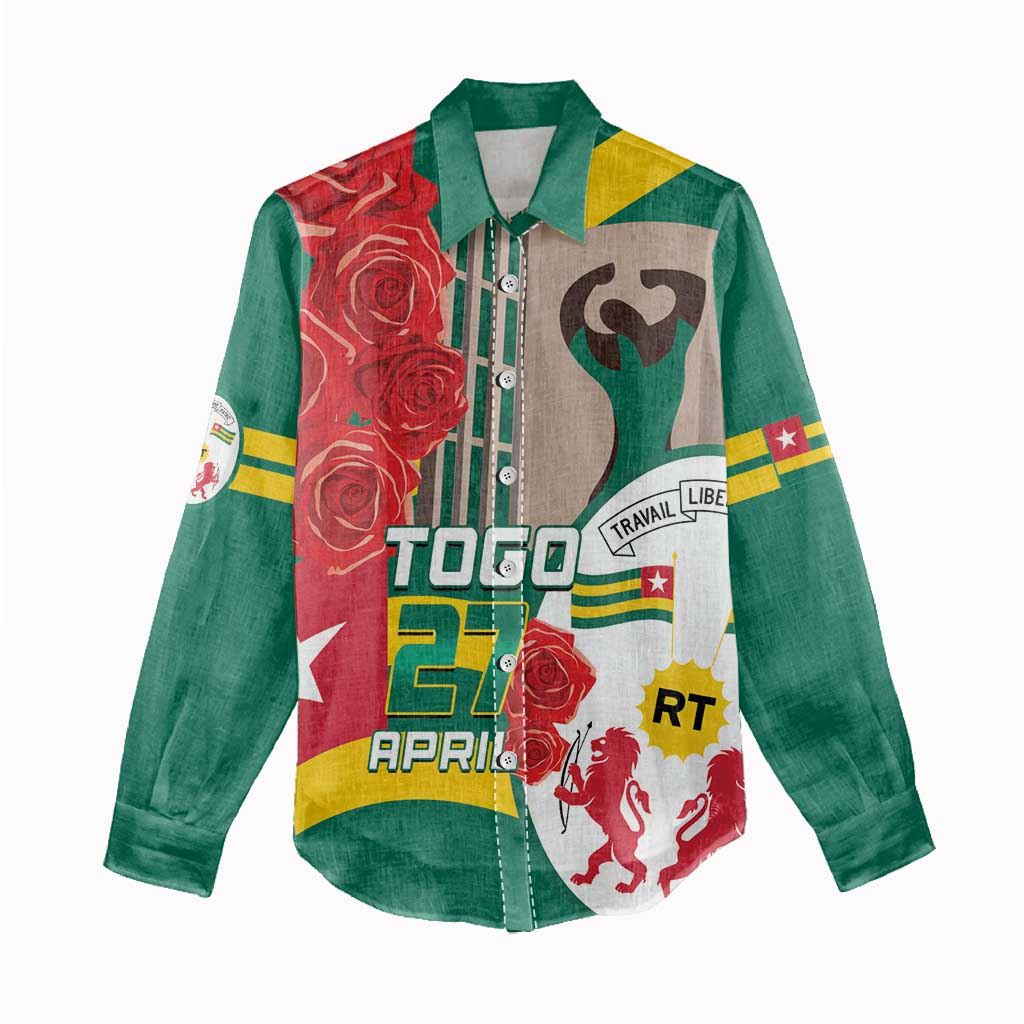 Republique Togolaise Monument de l'Independance Women Casual Shirt African Pinkish Rose Coat Of Arms LT14