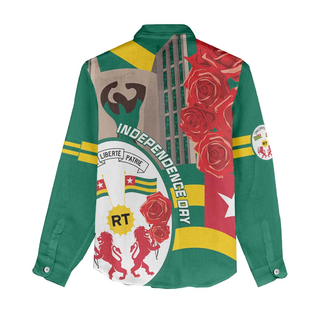 Republique Togolaise Monument de l'Independance Women Casual Shirt African Pinkish Rose Coat Of Arms LT14
