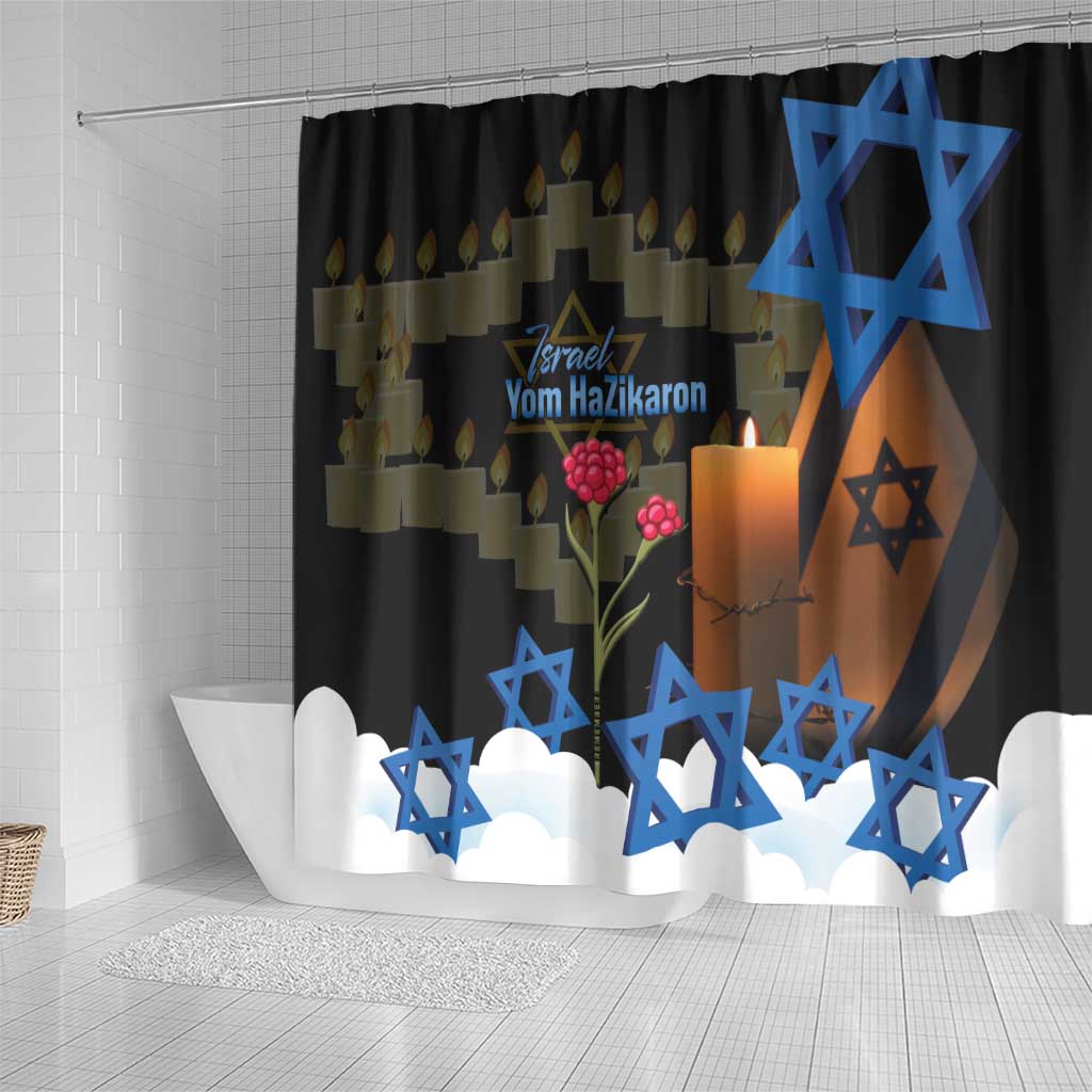 Israel Memorial Day Shower Curtain Red Everlasting Flower With Candle Light LT14