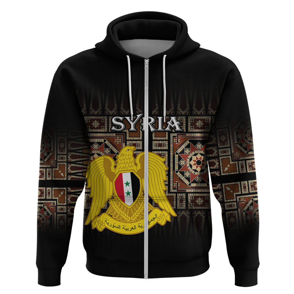 Custom Syria Hoodie Coat Of Arms Mix Syrian Mosaic LT14