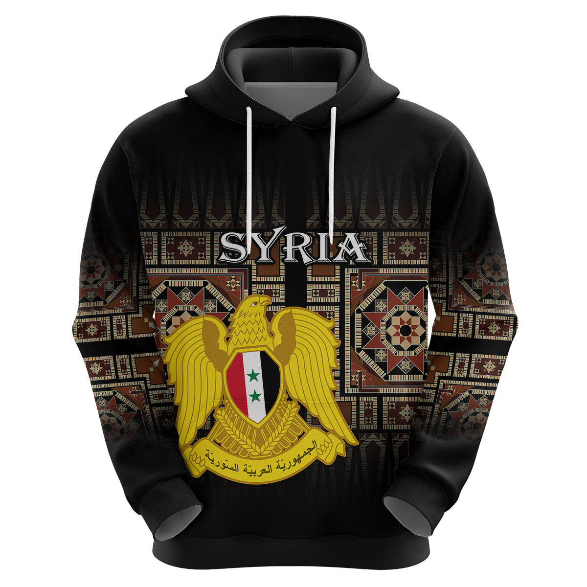 Custom Syria Hoodie Coat Of Arms Mix Syrian Mosaic LT14
