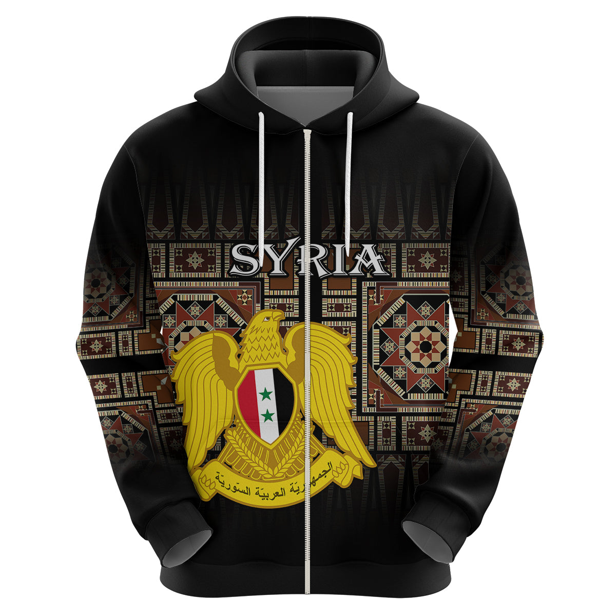 Custom Syria Hoodie Coat Of Arms Mix Syrian Mosaic LT14
