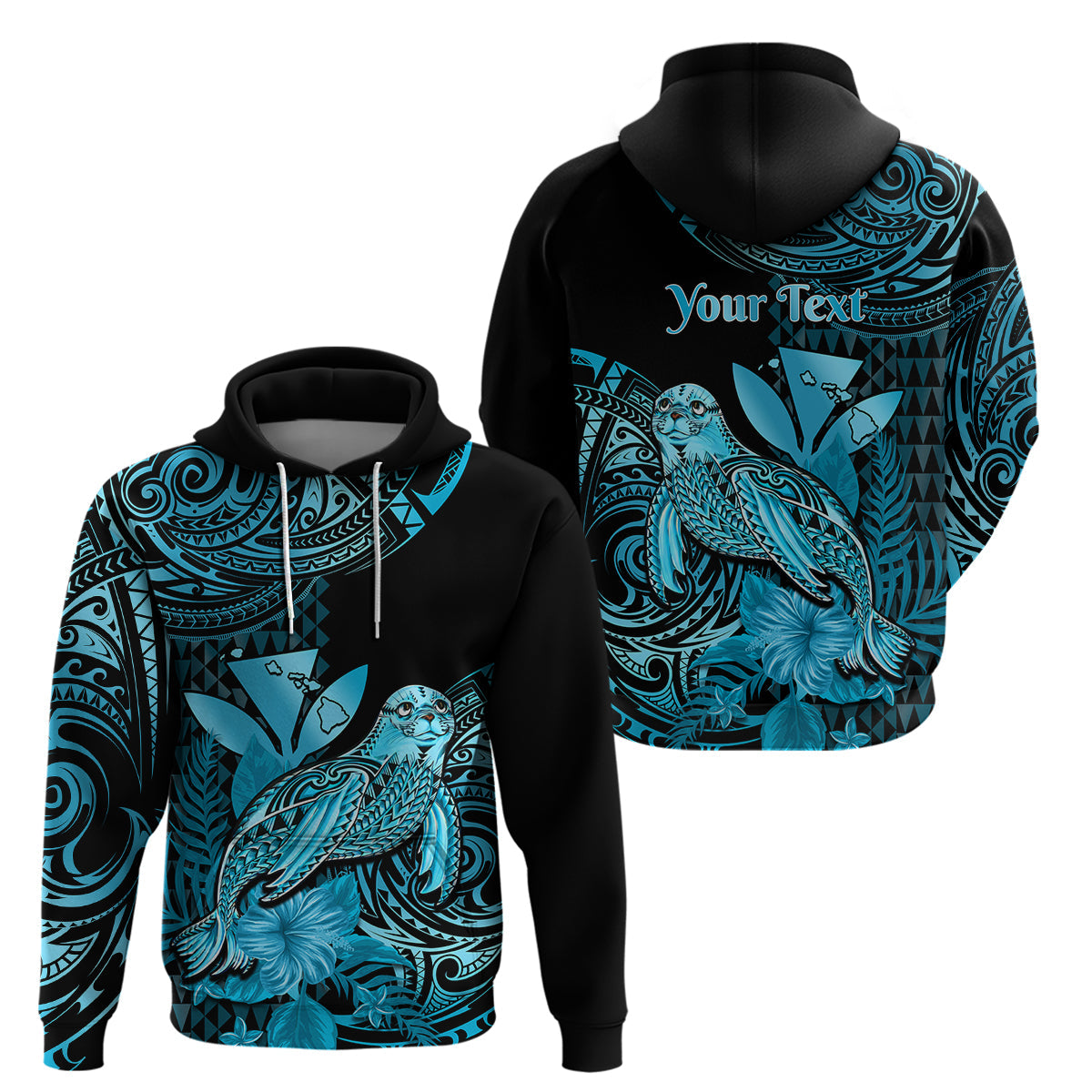 Custom Hawaii Monk Seal Hoodie Polynesian Kakau With Kanaka Turquoise LT14