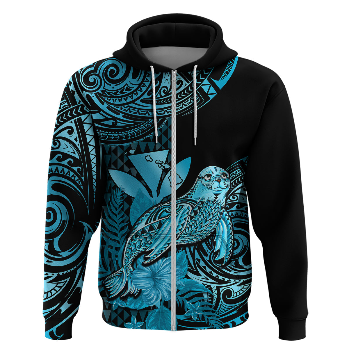 Custom Hawaii Monk Seal Hoodie Polynesian Kakau With Kanaka Turquoise LT14