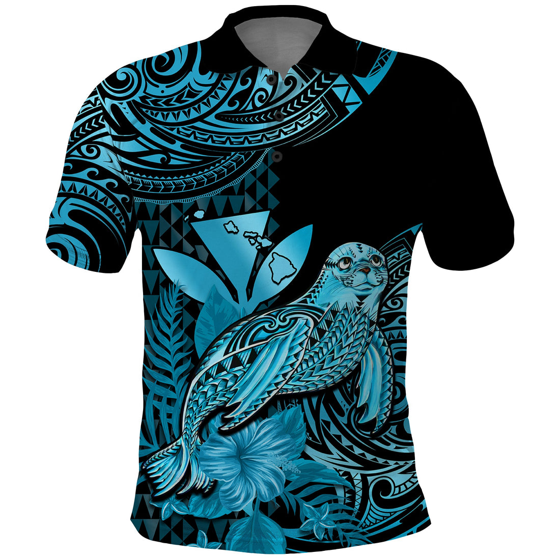 Custom Monk Seal Hawaii Polo Shirt Polynesian Kakau With Kanaka Turquoise LT14