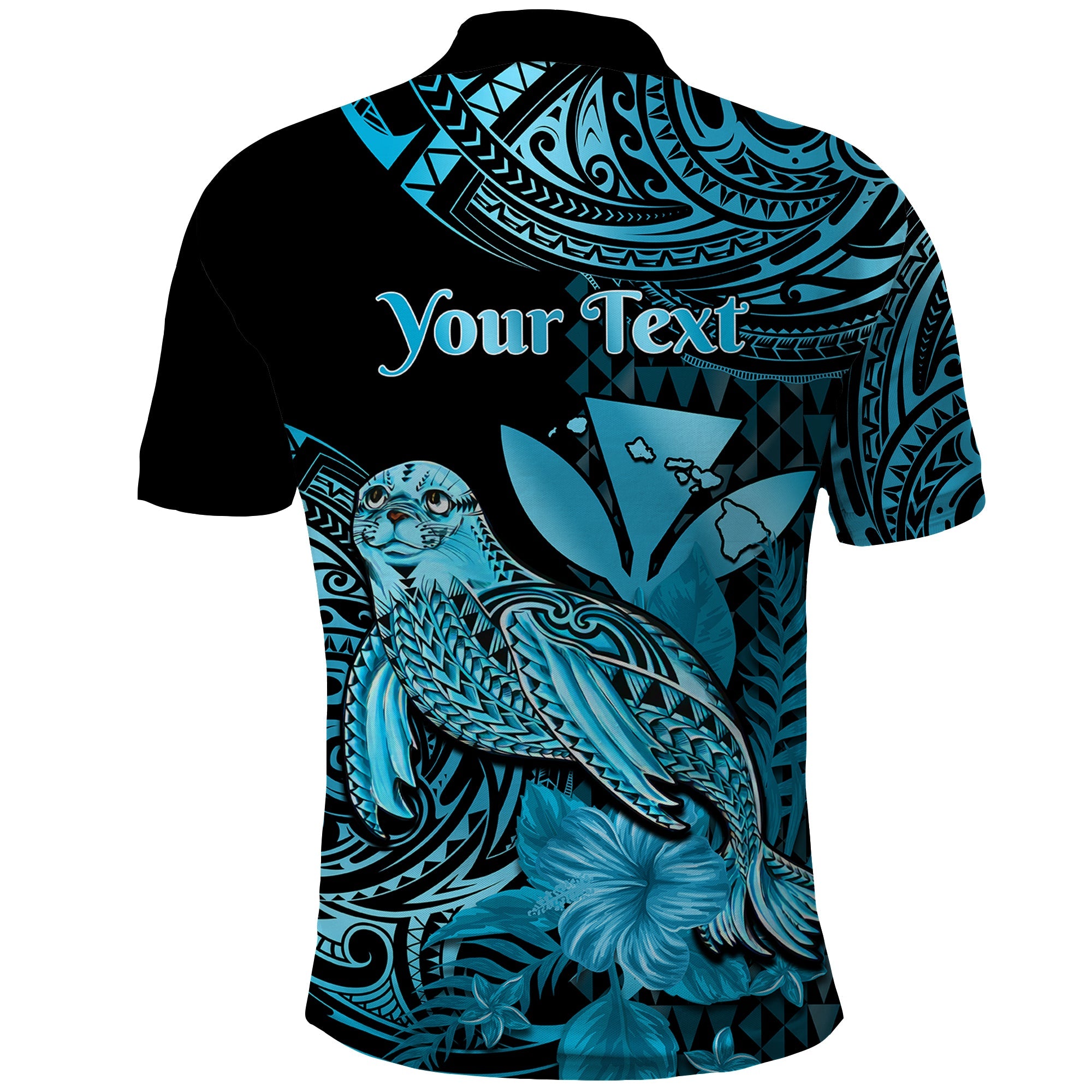 Custom Monk Seal Hawaii Polo Shirt Polynesian Kakau With Kanaka Turquoise LT14