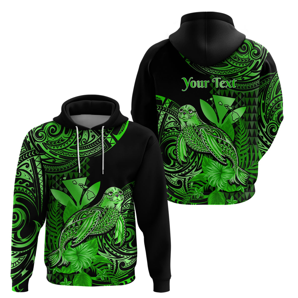 Custom Hawaii Monk Seal Hoodie Polynesian Kakau With Kanaka Green LT14