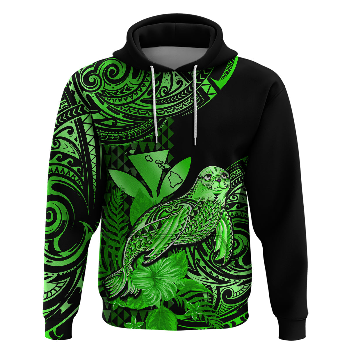 Custom Hawaii Monk Seal Hoodie Polynesian Kakau With Kanaka Green LT14