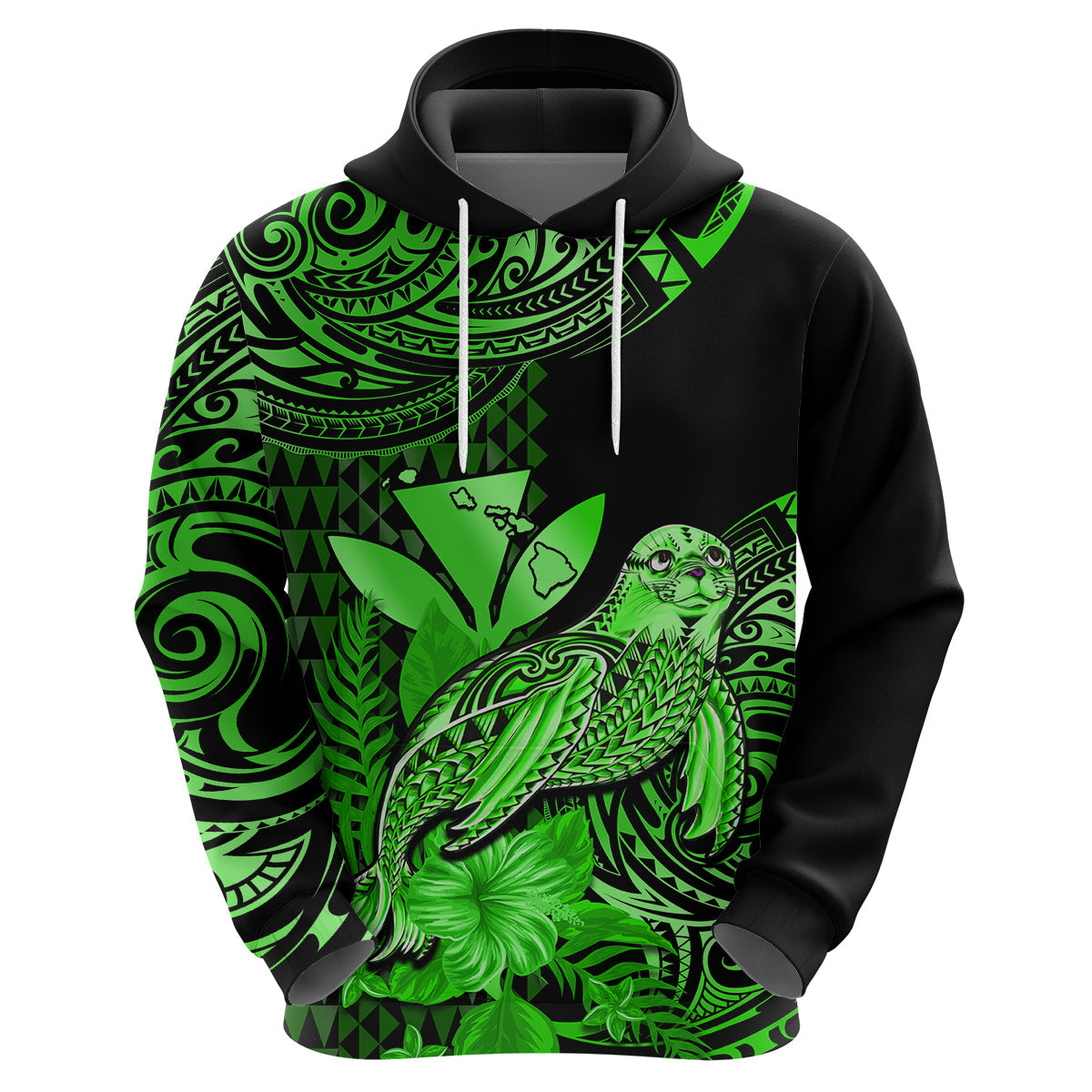 Custom Hawaii Monk Seal Hoodie Polynesian Kakau With Kanaka Green LT14