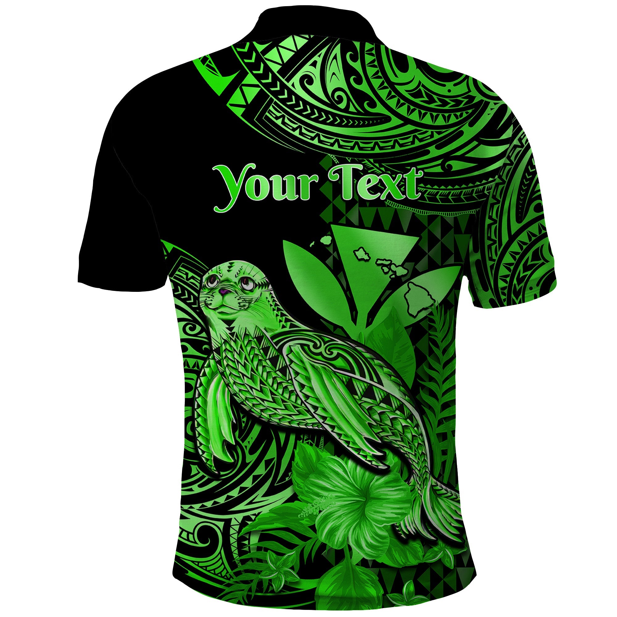 Custom Monk Seal Hawaii Polo Shirt Polynesian Kakau With Kanaka Green LT14