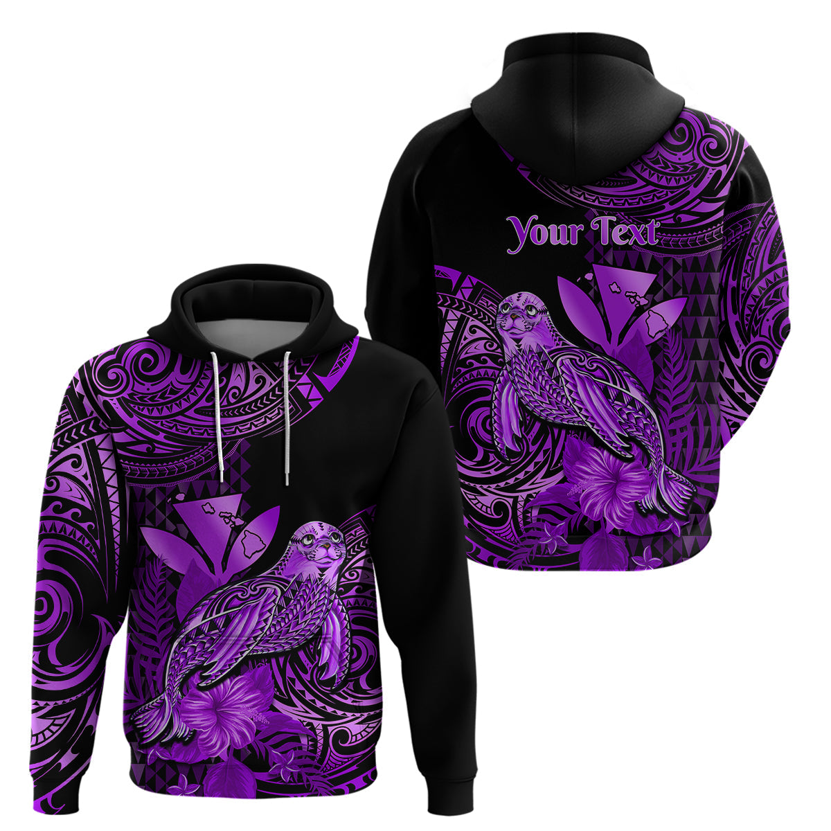 Custom Hawaii Monk Seal Hoodie Polynesian Kakau With Kanaka Purple LT14