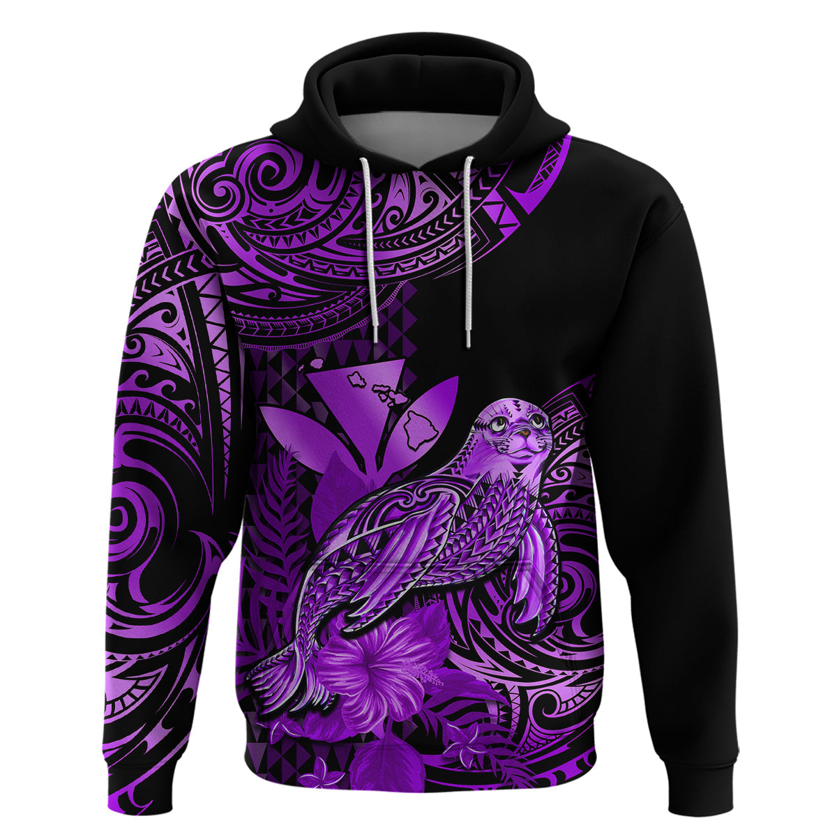 Custom Hawaii Monk Seal Hoodie Polynesian Kakau With Kanaka Purple LT14