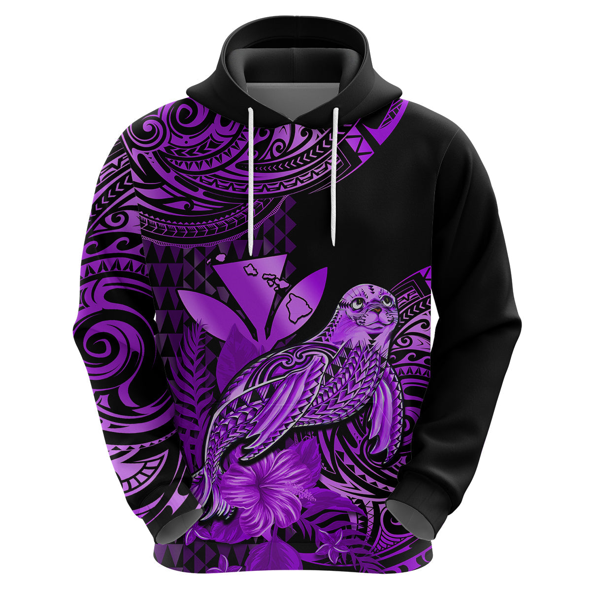 Custom Hawaii Monk Seal Hoodie Polynesian Kakau With Kanaka Purple LT14