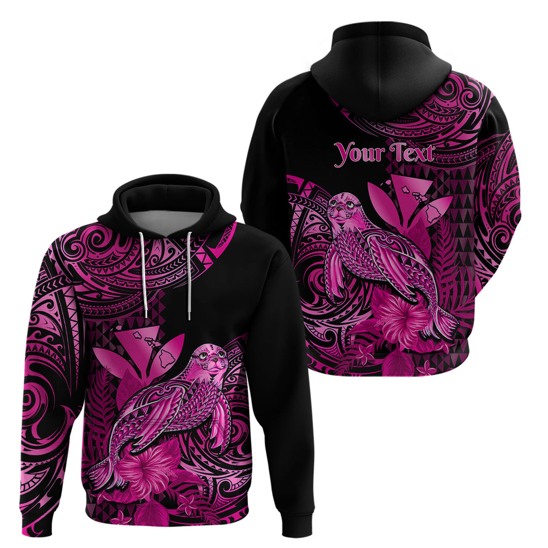 Custom Hawaii Monk Seal Hoodie Polynesian Kakau With Kanaka Pink LT14