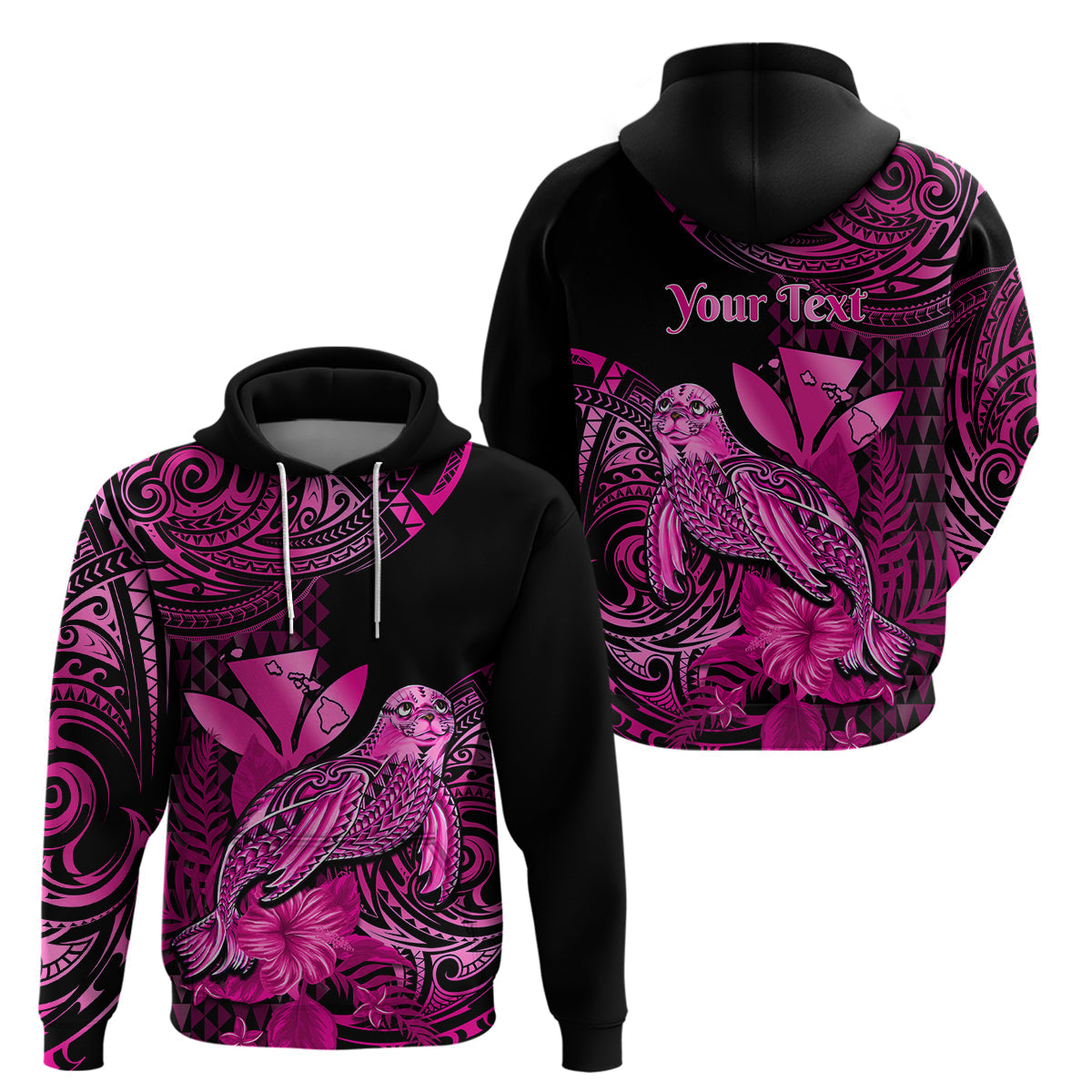Custom Hawaii Monk Seal Hoodie Polynesian Kakau With Kanaka Pink LT14