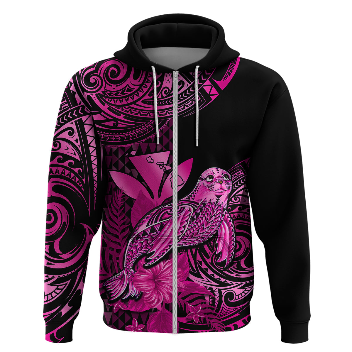 Custom Hawaii Monk Seal Hoodie Polynesian Kakau With Kanaka Pink LT14