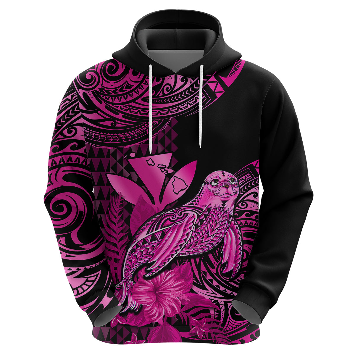 Custom Hawaii Monk Seal Hoodie Polynesian Kakau With Kanaka Pink LT14