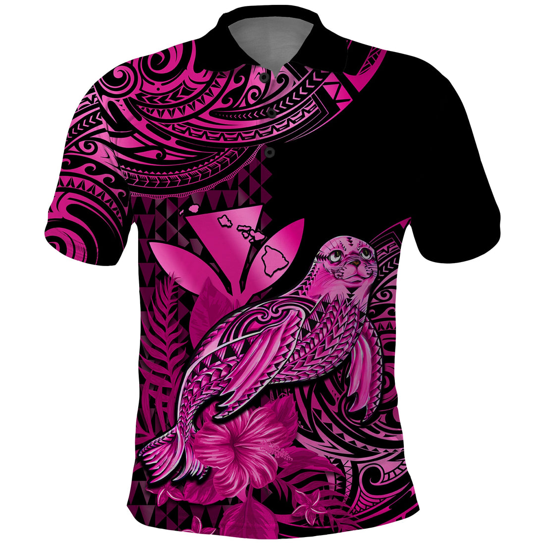 Custom Monk Seal Hawaii Polo Shirt Polynesian Kakau With Kanaka Pink LT14