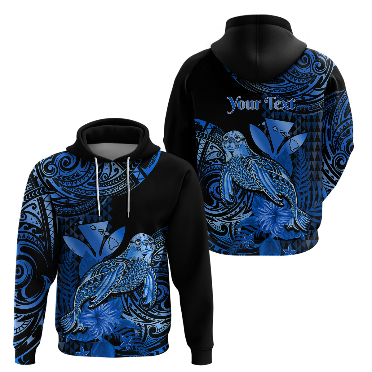 Custom Hawaii Monk Seal Hoodie Polynesian Kakau With Kanaka Blue LT14