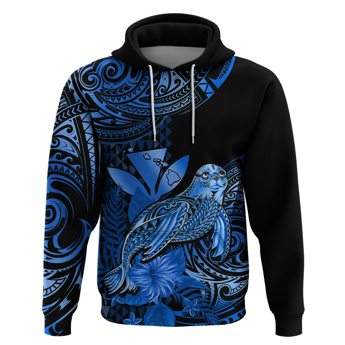 Custom Hawaii Monk Seal Hoodie Polynesian Kakau With Kanaka Blue LT14